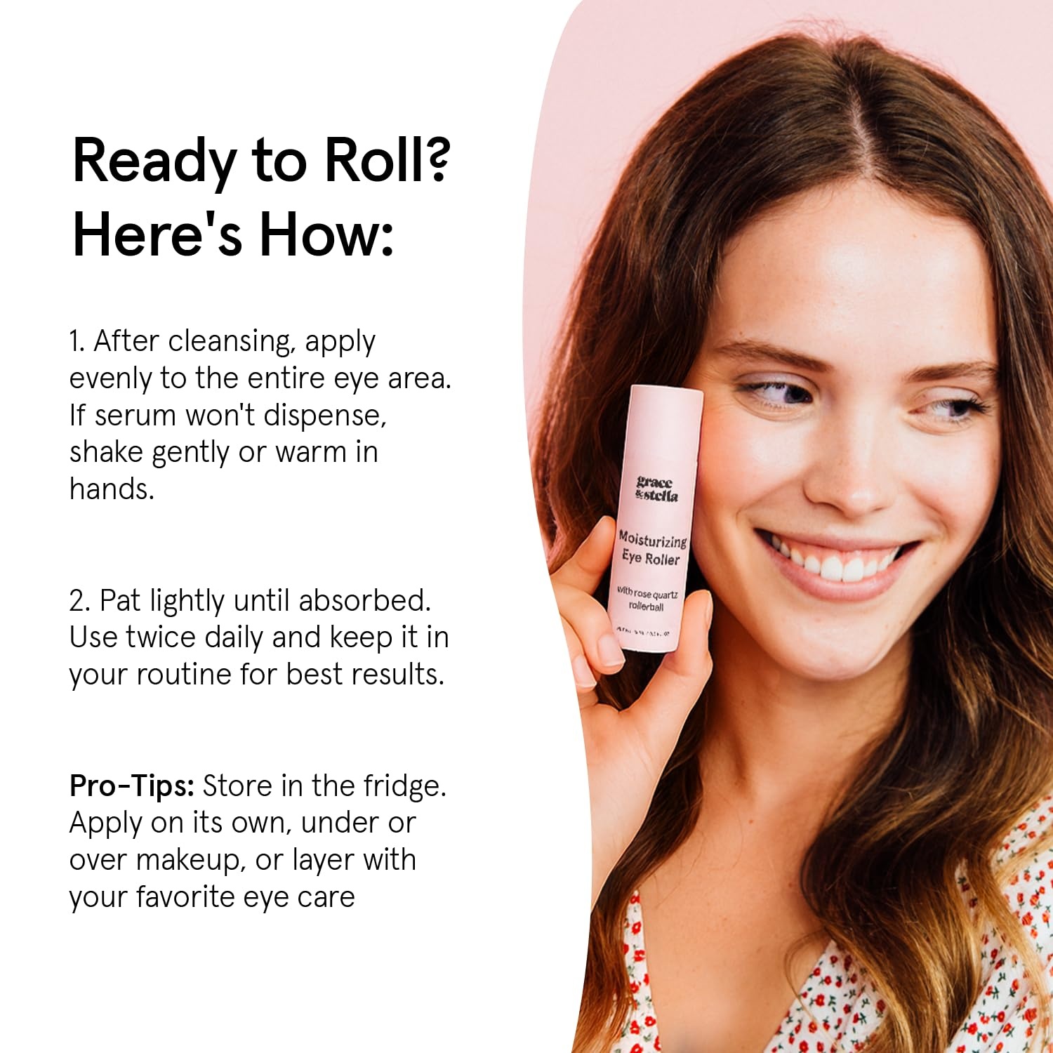 image:imagegrace amp stella Award Winning Under Eye Brightener RollerMoisturizing Eye Serum with Rose Quartz Ball
