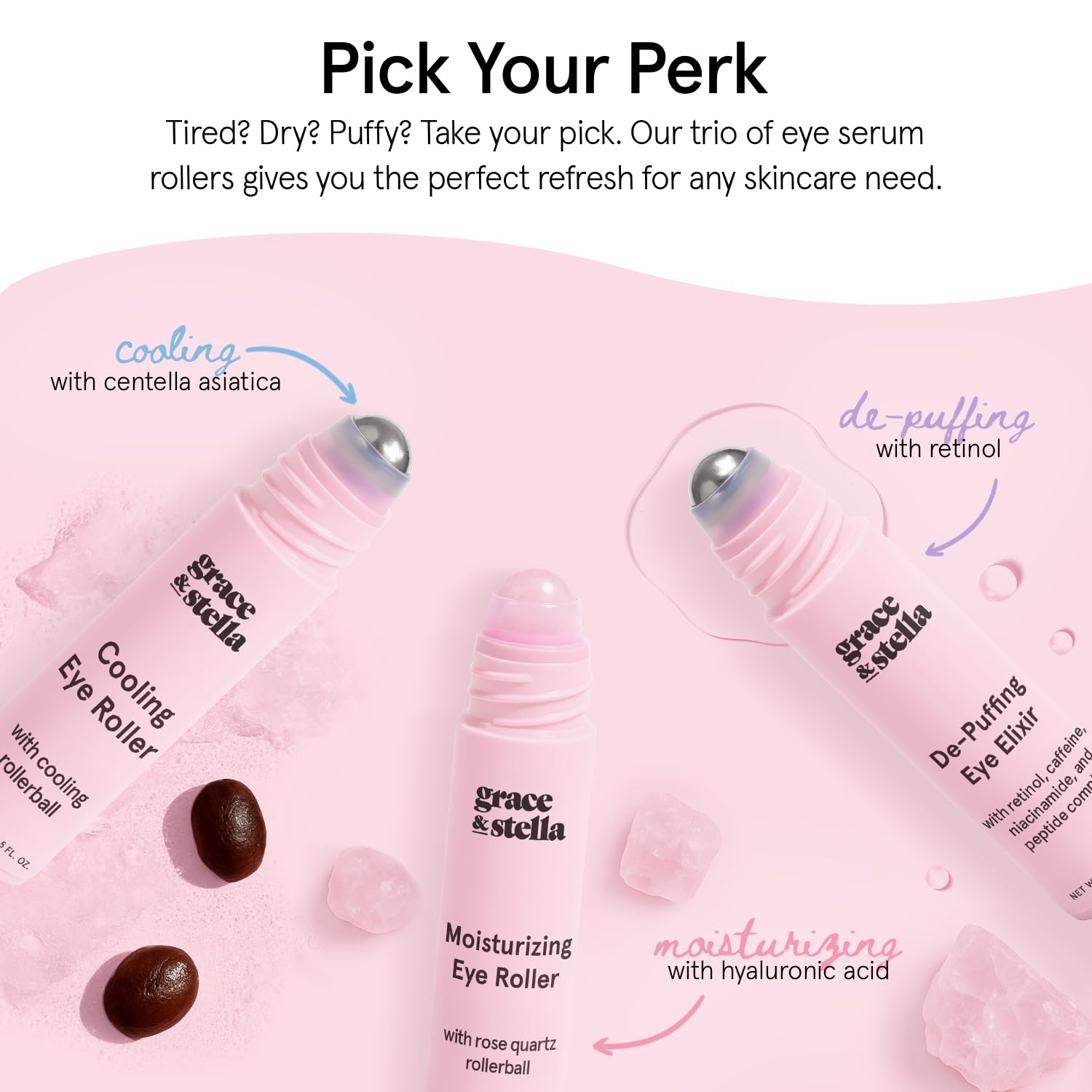 image:imagegrace amp stella Award Winning Under Eye Brightener RollerMoisturizing Eye Serum with Rose Quartz Ball