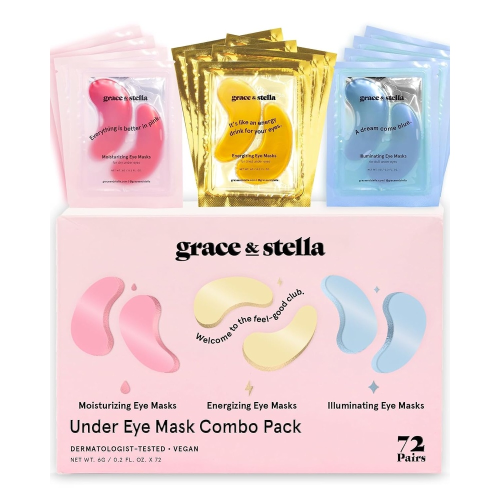 image:imagegrace amp stella Award Winning Under Eye Mask Gifts for Women Reduce Dark Circles Puffy Eyes Wrinkles Under Eye Patches Birthday Bachelorette Party Favors Vegan Self Care 24 Pairs PinkGold Pink Blue 72 Pairs