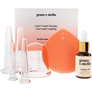 Facial Cupping (7-Pc Set) – Face Cupping Set – Facial Suction Cups With Jojoba Oil & Cleansing Brush To Reduce Appearance Of Fine Lines – Face Suction Cup Set For Lymphatic Drainage by grace & stella(Facial Cupping Set)