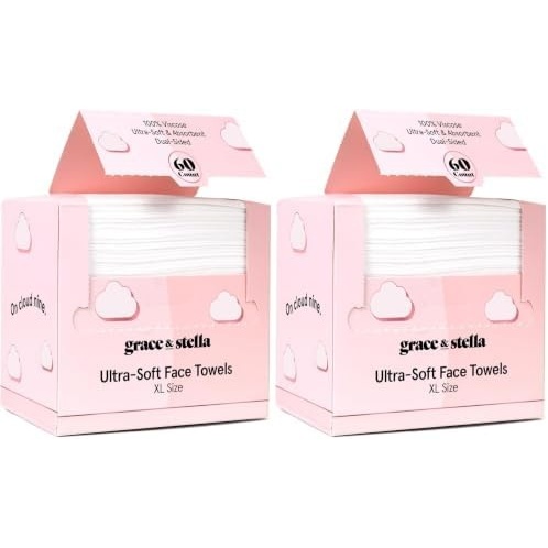 image:imagegrace amp stella Face Towels Disposable XL Travel Essentials 60 Count10 Inch x 12 Inch Pack of 2