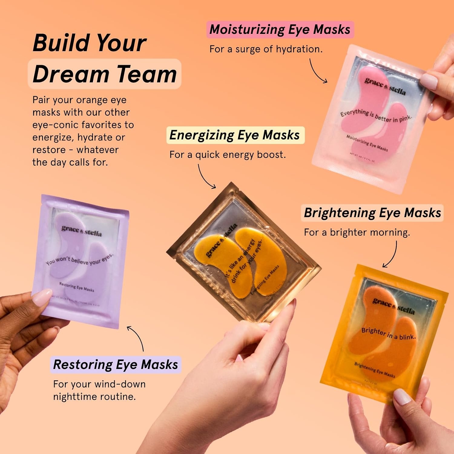 image:imagegrace amp stella New Brightening Eye Patches for Dark Circles 24 Pairs Vitamin C Under Eye Patches for Puffiness Perfect Gifts for Women amp Morning Skin Care Routine Vegan Under Eye Mask48 Count Pack of 1