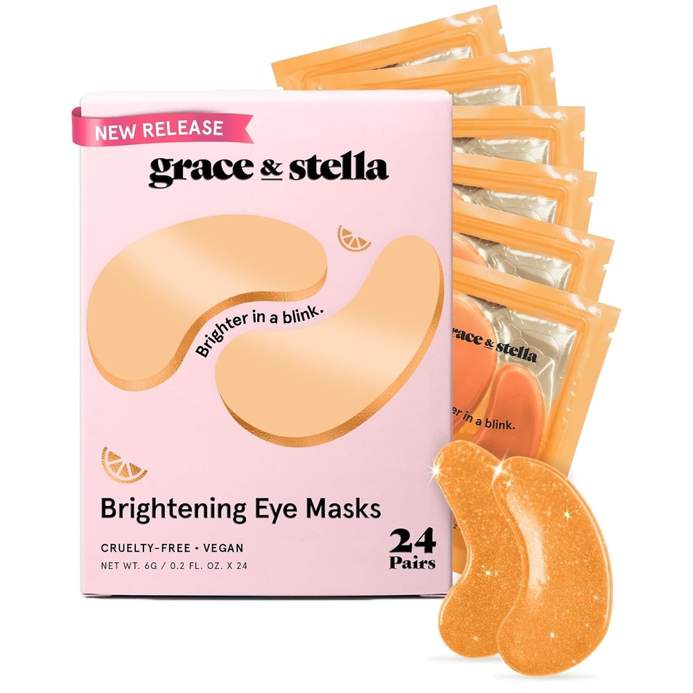 image:imagegrace amp stella New Brightening Eye Patches for Dark Circles 24 Pairs Vitamin C Under Eye Patches for Puffiness Perfect Gifts for Women amp Morning Skin Care Routine Vegan Under Eye Mask24 Count Pack of 1